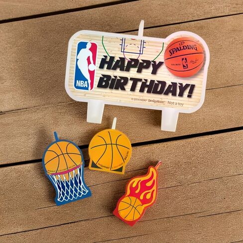 NBA Slam Dunk Birthday Cake Candle Set - 4-Pack 2-Size (Small 1.5" X 2" & Large 2.36" X 3.36") - Premium Quality Basketball-Themed Candles - Fun and Unique Party Decor for NBA Fans in Kuwait