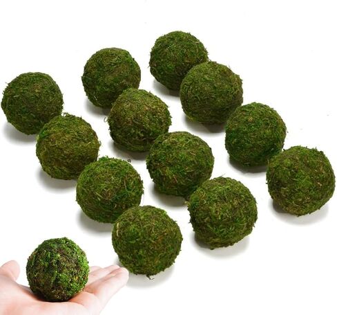 BYHER Moss Balls, 18 PCS Decorative Balls for Centerpiece Bowls - 6pcs 3.2" Natural Dried Balls+ 12pcs 2" Green Moss Balls Vase Bowl Filler (Set of 18) in Kuwait