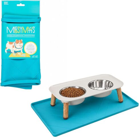 Messy Mutts Silicone Non-Slip Dog Bowl Mat with Raised Edge and Two Sides Reinforced with Metal Rods | Dog/Cat Bowl Mat with Spill-Proof Lip | Medium, 20" x 12" | Watermelon in Kuwait