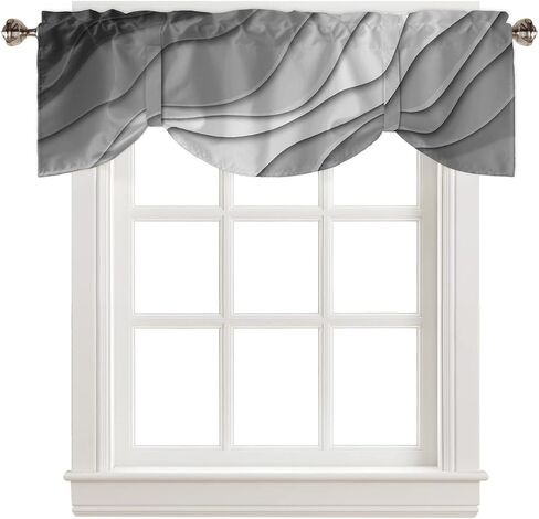 Blue Brown Ombre Cream Valances for Windows, Kitchen Curtains Window Treatment Decor, Modern Geometric Aesthetic Rod Pocket Short Window Valances for Living Room/Bedroom, 54" x 18" in Kuwait