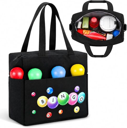 Windyun Black Bingo Dauber Bags with 10 Pockets and Handle Zipper Bingo Tote Bag Bingo Accessories in Kuwait