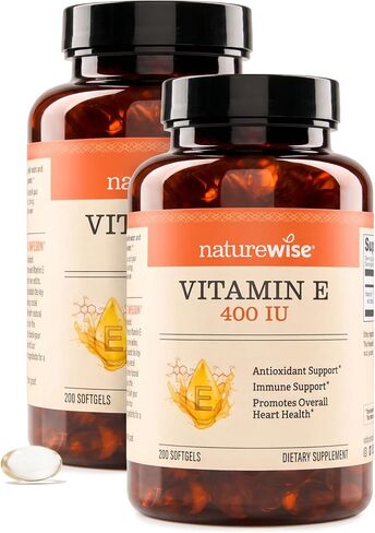 NatureWise Vitamin E 400 IU Softgels (180mg DL-Alpha) - Dairy Free, Gluten Free and Soy Free Antioxidant-Rich Dietary Supplement for Skin, Heart, and Immune Health Support - 2-Month Supply, 60 Count in Kuwait