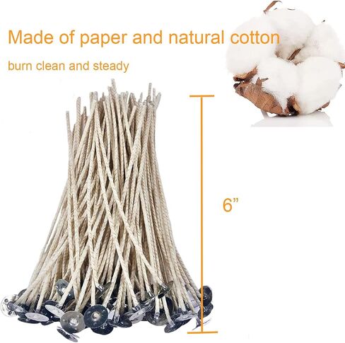 400 Piece Cotton Candle Wick 6" Pre-Waxed Candle Wicks for Soy Wax, Wicks for Candle Making Candle DIY 15cm 40 ply in Kuwait