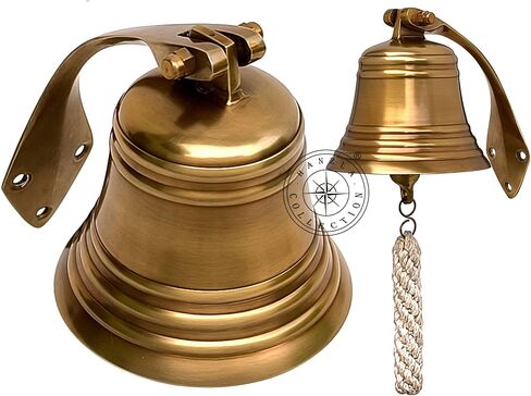 Hanzla Collection Solid Brass Bell Marine Pirate House Wall Mounted Ship Old Antique Finished Hanging Bell Perfect for School, Bar, Reception, Last Order, Indoor & Outdoor in Kuwait