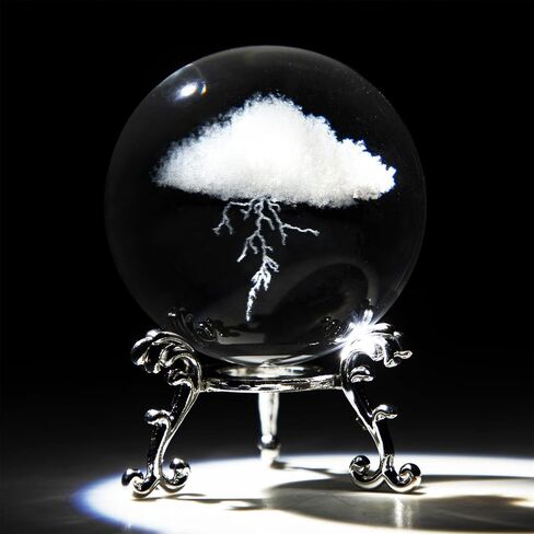HDCRYSTALGIFTS 3D Lightning Cloud Crystal Decorative Ball Paperweight with Free Stand,60mm (2.3inch) Glass Art Engraving Sphere for Home Feng Shui Decoration Ornaments in Kuwait