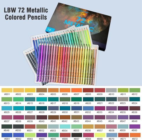 LBW 50 Metallic Colored Pencils Set Metallic Pastel Pencils for Adults Coloring Kids Beginners Artists in Kuwait