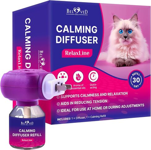 موزع روائح مهدئ للقطط من Beloved Pets ومنتجات مضادة للقلق للحيوانات الأليفة - مكونات فيرومونات مهدئة للقطط وتساعد على تخفيف التوتر لدى القطط وتساعد في التبول والمنطقة الجديدة والعدوان (1 موزع + 1 عبوة) in Kuwait