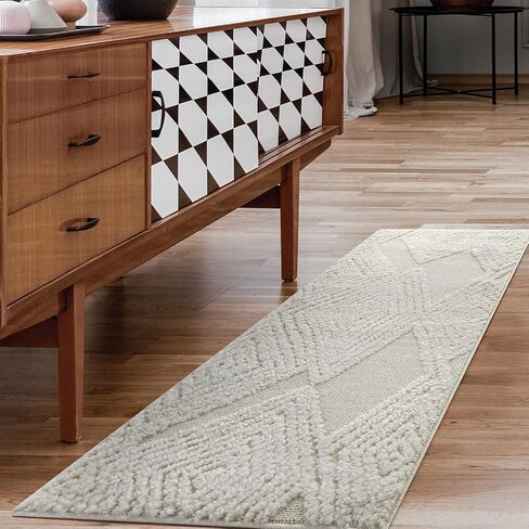Antep Rugs Palafito 5x7 Geometric Shag Diamond High-Low Pile Textured Indoor Area Rug (Beige, 5'3" x 7'6") in Kuwait