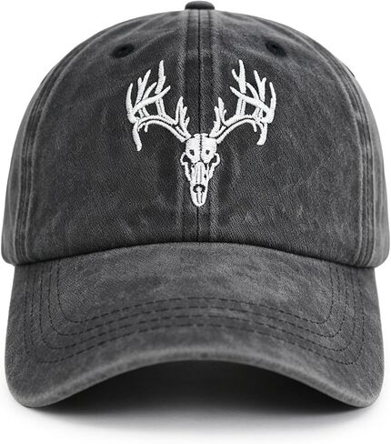 Gomthrpc Funny Embroidered Deer Head Hats for Men Women, Adjustable Washed Distressed Cotton Wild Animal Elk Baseball Cap in Kuwait