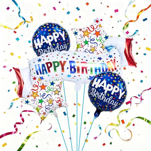 Birthday Decoration Set Colorful Happy Birthday Banner Balloon,Star and Circle Mylar Foil Balloon for Girls Boys Kids & Adults Birthday Decorations and Party Supplies 5PCS in Kuwait
