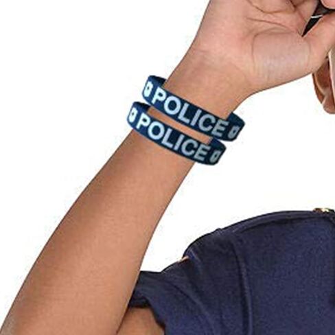 48PCS Police Party Rubber Bracelets - Police Baby Shower/Birthday Party Favors Supplies Gifts - Halloween Goodie Bag Stuffers Fillers Silicone Wristbands for Adult Kids in Kuwait