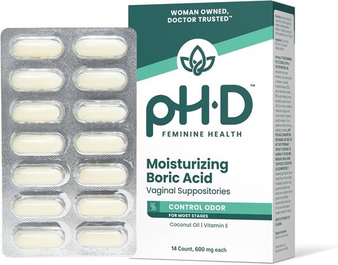 pH-D Feminine Health - Boric Acid Moisturizing Suppository - Woman Owned - for Vaginal Odor - Paraben-Free, Vegan and Cruelty-Free - 14 Count in Kuwait