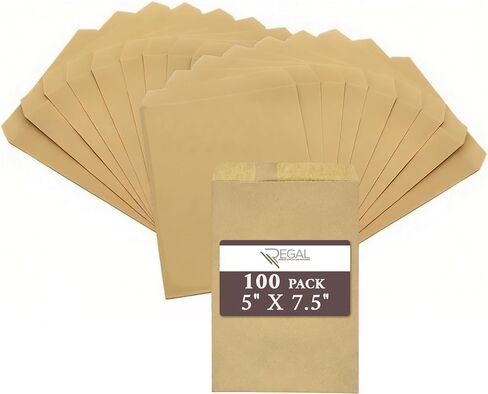 100 Pack Brown Kraft Paper Bags, 5" x 7.5" Inches, Good for Candy, Cookies, Doughnut, Crafts, Party Favor, Sandwich, Jewelry, Retail Shops, Merchandise- by RJ Displays in Kuwait