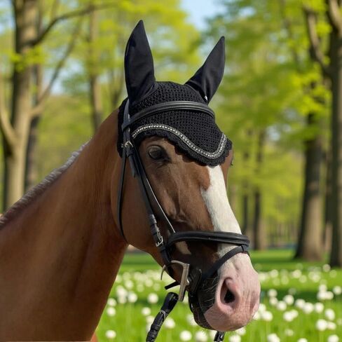 TGW RIDING Horse Ear Bonnet/Net/Hat/Horse Hood/Mask Horse Veil Horse Ear Bonnet (Full, Apple Green) in Kuwait