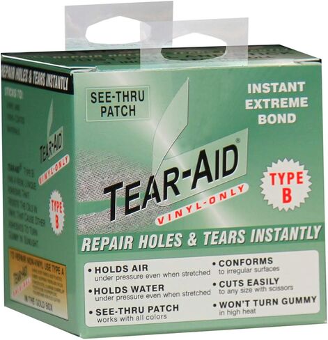 TEAR-AID Vinyl Repair Kit, Type B Clear Patch for Vinyl and Vinyl-Coated Materials, Works on Vinyl Tents, Awnings, Air Matresses, Pool Liners & More, 3in x 5ft Roll in Kuwait