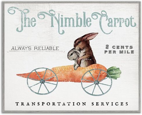 Stupell Industries Vintage أرنب عيد الفصح The Nimble Carrot Transportation إعلان رمادي مؤطر جدار الفن، 30 × 24، أبيض in Kuwait