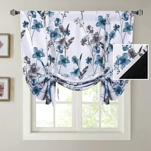 H.VERSAILTEX 100% Blackout Tie Up Curtains for Windows Small Kitchen Ballon Curtain Bathroom Window Treatment Shade 45 inches Long Rod Pocket ，Jet Black in Kuwait
