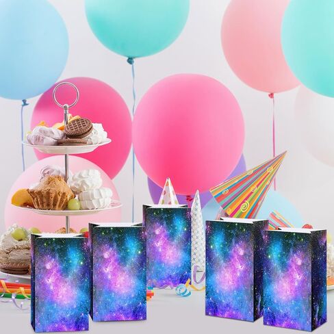 28 Pack Galaxy Party Favor Paper Bags, Space Galaxy Print Candy Favor Bags Goodie Popcorn Treat Bags Solar System Planet Present Wrapping Bags for Kids Birthday Space Galaxy Party Supplies in Kuwait