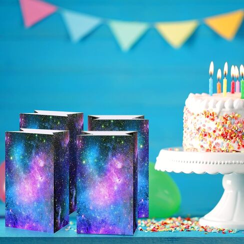 28 Pack Galaxy Party Favor Paper Bags, Space Galaxy Print Candy Favor Bags Goodie Popcorn Treat Bags Solar System Planet Present Wrapping Bags for Kids Birthday Space Galaxy Party Supplies in Kuwait