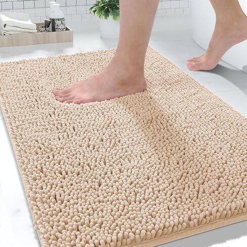 Yimobra White Bathroom Rug Mat, Non Slip Quick Dry Bath Mats, Extra Thick and Super Absorbent Bath Rugs, Luxury Microfiber Chenille Plush Fluffy Washable Soft Shower Carpet for Floor, 24" x 17" in Kuwait