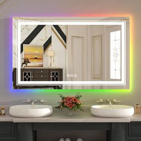 مرآة حمام LED WTTY مع إضاءة خلفية وأمامية، 40 بوصة × 24 بوصة، مرآة LED عاكسة للضوء بدون خطوات للحمام، مرآة زينة حمام مضاءة مضادة للضباب حديثة للجدار، وظيفة الذاكرة، مقاومة للكسر in Kuwait