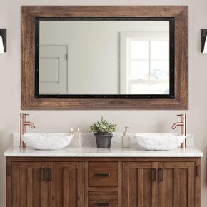 YOSHOOT Rustic Wooden Framed Wall Mirror, 26"x18", Natural Wood and Iron Bathroom Vanity Mirror for Farmhouse Decor, Vertical or Horizontal Hanging in Kuwait