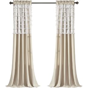 Lush Decor Avery Curtains Ruffled Vintage Chic Style Window Panel Set for Living, Dining Room, Bedroom (Pair), 54"W x 63"L, White in Kuwait