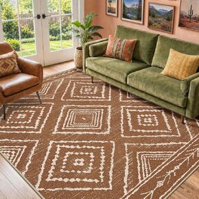 Area Rug 8x10 Rug Machine Washable Non-Slip Low Pile Print Pattern Western Rug for Living Room Bedroom Entryway-Yellowbrown/Cream in Kuwait