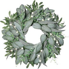 20" Faux Round Boxwood Wreath, Vlorart Artificial Boxwood Wreath Front Door Wreaths Artificial Spring Summer Greenery Hanging with A Plaid Bow for Front Door Wall Hanging Window Wedding Party Decor in Kuwait