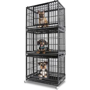 قفص كلب شديد التحمل من Homey Pet للكلاب الكبيرة، قفص كلب كبير قابل للتكديس مقاس 47 بوصة مزود بـ 4 عجلات، وصينيتين وشبكات قابلة للإزالة، وأقفال متعددة، بيت للكلاب قوي ومتين مقاوم للهروب داخليًا in Kuwait