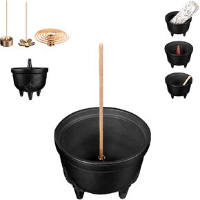 Cast Iron Incense Burner - 4 in 1 Incense Holder Burner Set, Three-Legged Incense Ash Catcher with Lid for Rituals, Decoration, Etc（Large） in Kuwait