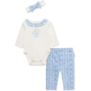 Little Me Clothes for Baby Girl's 3-Piece 100% Cotton Onesie, Headband, and Pant Set, 0-24 Months in Kuwait
