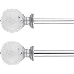 Acrylic Ball Finials Curtain Rod Set，5/8" Treatment Single Curtain Rod，28 to 48 Inch，Chrome,2pack in Kuwait