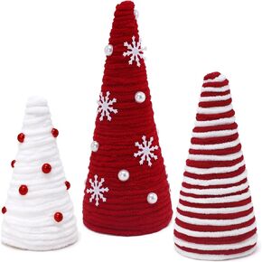 3 PCS Valentine's Day Table Decorations Mini Yarn Trees Red and White Farmhouse Decor for Indoor Room Kitchen Home Tiered Tray Decor Gift for Her in Kuwait