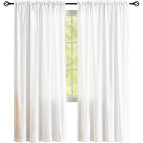 Privacy White Sheer Curtains That Let Light in, Rod Pocket Semi Sheer Privacy Curtains 95 inch Length 2 panels, Soft Velvet Opaque Privacy Draps for Windows Living Room Bedroom French Doors (52"x 95") in Kuwait