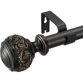 Black Curtain Rods, 36-72'' Decorative Window Curtain Rod 1-Inch Diameter with Modern Design Floral Carved Ball Finials, Drapery Curtain Pole Extends from 36 to 72 Inches,Floral Antique Black in Kuwait
