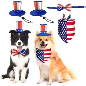 CooShou Pet Independence Day Costume - Uncle Sam Dog Top Hat USA Flag Dog Bandana Triangle Bib Scarf with Reversible Stars and Stripes Pattern 4th of July Pet Outfit for Dogs Cats Puppy Kitten 2Pcs in Kuwait