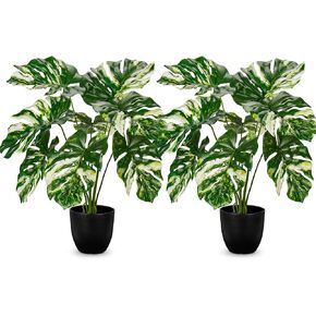 Hollyone Artificial Monstera Plant 17" Faux Monstera Deliciosa Plant in Black Pot Fake Swiss Cheese Tropical Plant Potted for Indoor Outdoor Floor Home Office Living Room Decor, 2 Pack in Kuwait