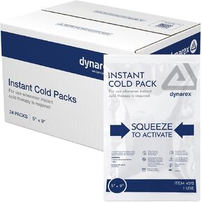 Dynarex Disposable Ice Packs for Injuries - Instant Cold Packs for First Aid, Swelling, Sprains & Abrasions - Single Use Cold Pack & Cold Compress Packs for Joint & Muscle Pain - 24-Pack, 5x9-Inch in Kuwait