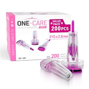 200 Count: ONE-CARE Opti Safety Lancets, Top Button Activated, 30G x 1.5mm, Sterile, Ultra-Thin for Comfort in Kuwait