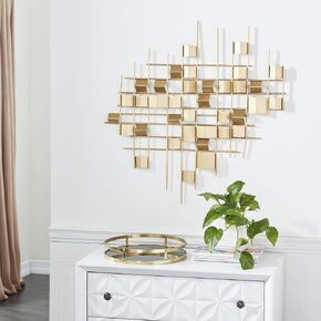CosmoLiving by Cosmopolitan Metal Geometric 3D Stripe Wall Decor، 36" x 1" x 23"، ذهبي in Kuwait