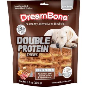 Dreambone Double Protein Chews Made with Real Chicken, Sirloin and Peanut Butter, 10 Count, Rawhide-Free Chews for Dogs, 9.80 Ounce (Pack of 1) in Kuwait