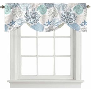 Swag Curtain Valances Nautical Coastal Ocean Coral Swag Valances for Kitchen Windows Beach Blue Teal Short Topper Curtains Tier Pair for Kitchen Bedroom Living Room Bathroom Cafe 28"x36" in Kuwait