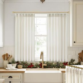 SHINELAND 92 Inch Pinch Pleated Linen Curtains - Light Filtering Sheer Custom Floor to Ceiling Curtains for Living Room Bedroom, 2 Panels Set, Cream Ivory in Kuwait