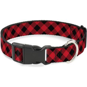 Buckle-Down PC-W30432-WL Diagonal Buffalo Plaid Black/Red Plastic Clip Collar, Wide Large/18-32" in Kuwait
