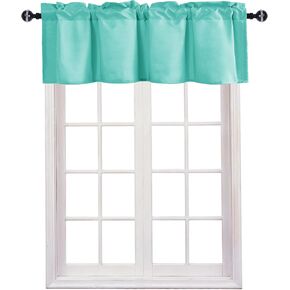 JIUZHEN Valance Curtains for Kitchen Window Valances for Living Room/Basement Window Curtains Bathroom Thermal Insulated Short Rod Pocket Curtain Panels, Aqua,42 x 12 Inches,1 Panel in Kuwait