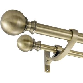 Double Curtain Rods for Window 48-84 Inch, Adjustable Double Drapery Rod with Round Finials, 1-Inch Front and 5/8 Inch Back Double Curtain Rod, Warm Gold Double Window Rods in Kuwait