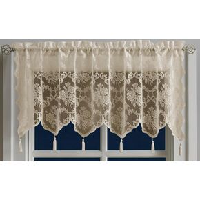 Warm Home Designs Pair of Black Lace Curtains with Attached Valance and 6 Tassels Per Panel. Luxury Sheers 96 Inches Long. MC Black 96" in Kuwait
