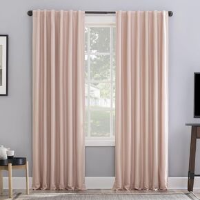 Sun Zero Greyson Faux Dupioni Silk Thermal Extreme Total Blackout Back Tab Curtain Panel, 50" x 84", Blush Pink in Kuwait