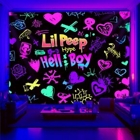 PSYHILAR Blacklight Lil Peep Tapestry, Black Light Posters for Adults, Look At the Sky Tonight Rapper Wall UV Tapestry for Bedroom (40 x 30 Inches) in Kuwait